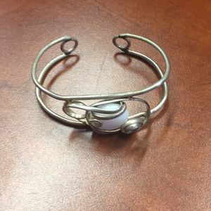 Silver White Stone Cuff Bracelet